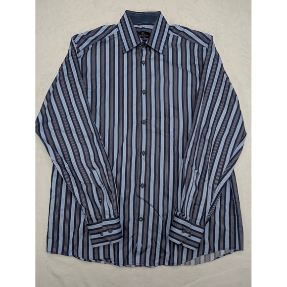 BUGATCHI UOMO Mens Striped Long Sleeve Dress Shirt Size Medium Blue - Picture 4 of 8